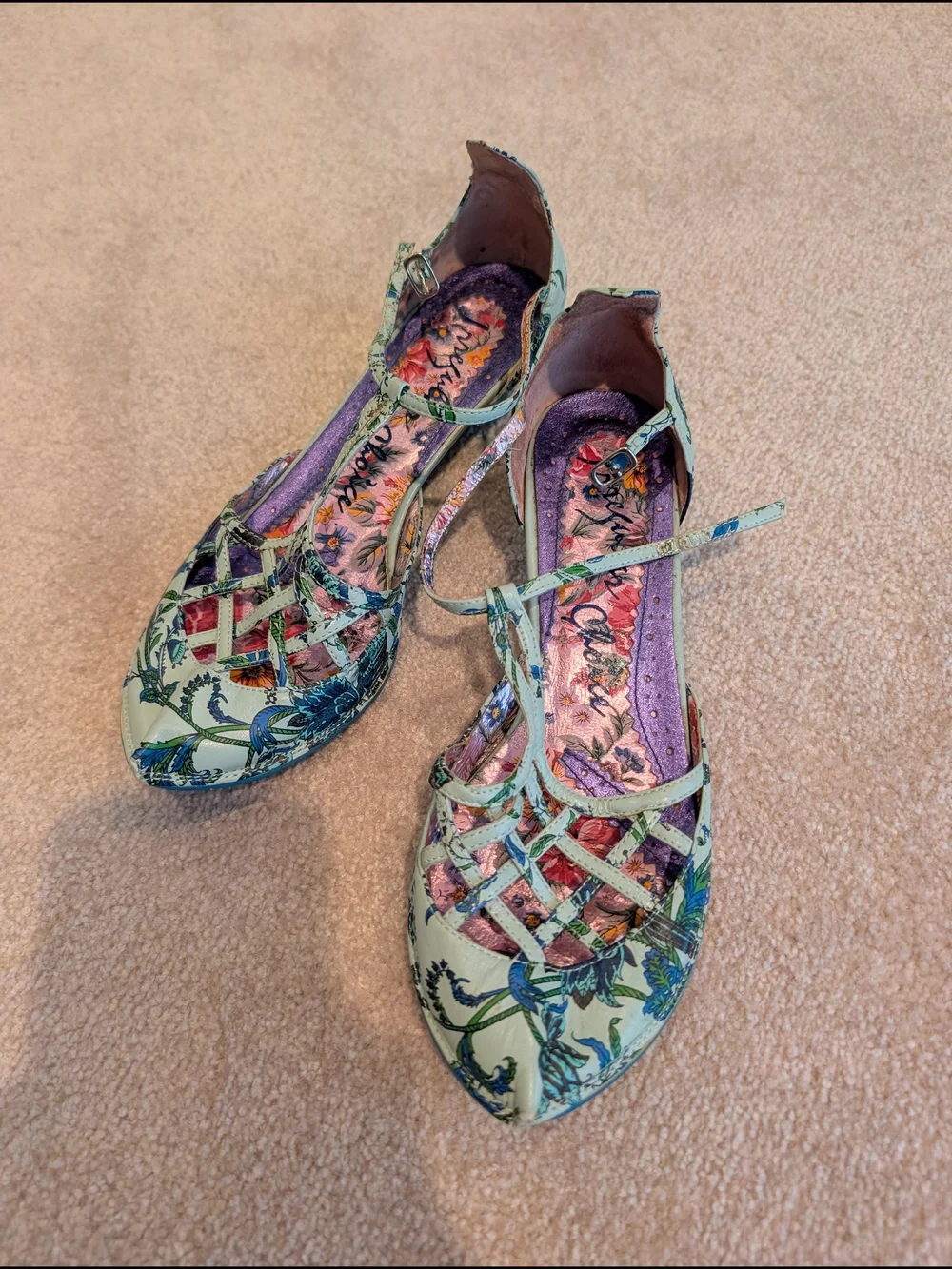 Irregular Choice Mint, Purple & Blue Floral Strappy Flats